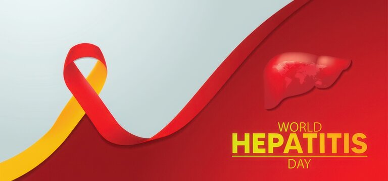 World hepatitis day red ribbon liver illustration