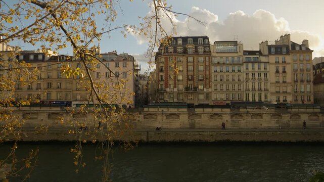 Seine River and Riverside Buildings in Paris France