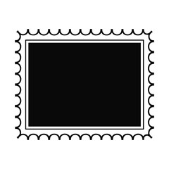 Obraz premium Minimalist black postage stamp frame icon illustrating blank space for professional communication on white background.