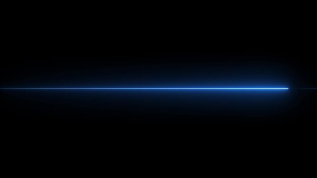 glowing blue neon Straight neon lazer animation of horizontal line on alpha background, straight neon lazer line, seamless loop.