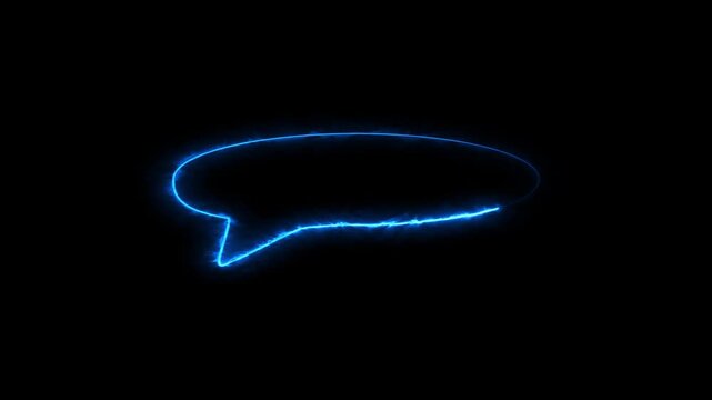 Blue Neon Speech Bubble animation black background. square massage box icon.
