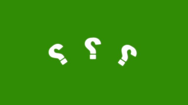 Question mark animation pop up question mark flat and 3D green screen alpha looping 4K, question mark confused dizzy effect for educational explainer and quiz video transitions
