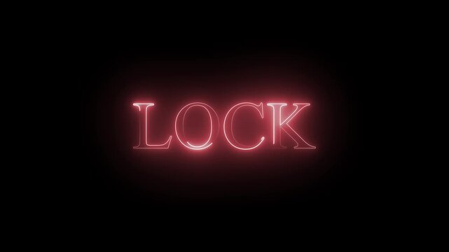 Lock neon text animation on black background. 4k black background icon animation video ,,,
