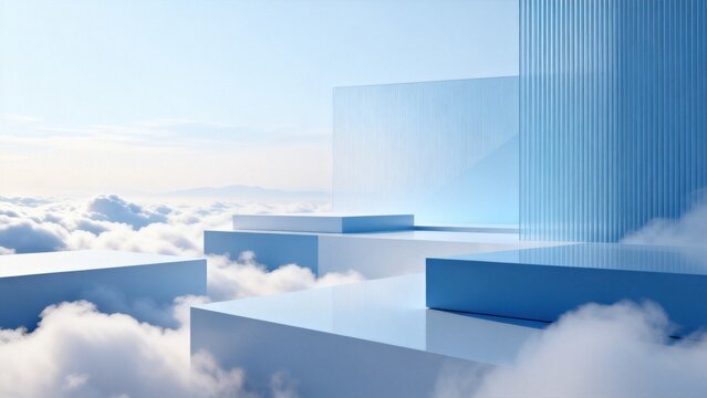 Blue geometric structures above clouds