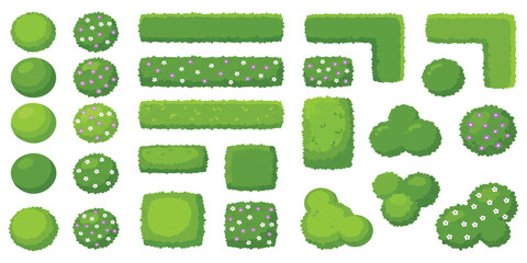 Set of green garden bushes and hedge elements for landscape design in a top down view vector illustration © GraphixEra