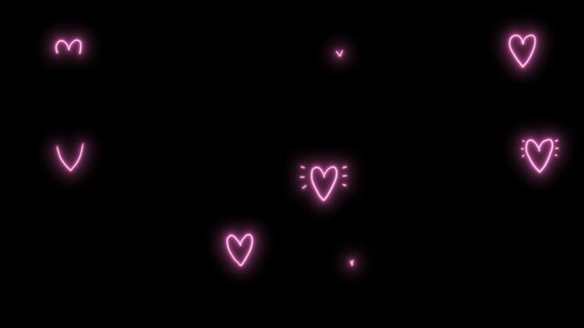 ピンクに発光する手書きのラフなハートがたくさん出ては消える落書きループ素材