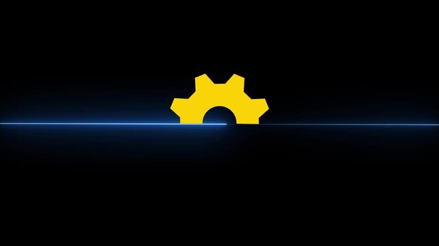 Updating bar animation on black background. yellow color setting and update icon animate. neon rectangle box in loading bar animation. 4k animation