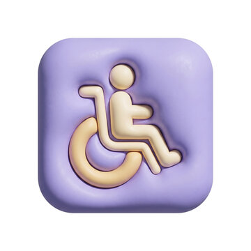 3D Icon Wheelchair Accessibility Symbol Healthcare Concept Soft Pastel Purple Material Modern Graphic Design Element High Quality UI UX Asset for Medical Digital Interfaces Isolated on Transparent