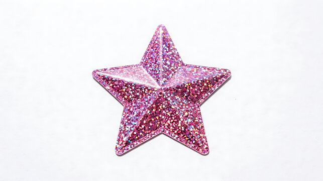 Single glittery pink decorative star with white background five point star shape glitter texture decorative ornament celebration christmas isolated decoration glittery celebratory metallic