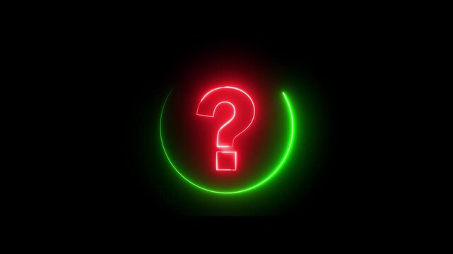 Neon question mark sign icon animation glowing red and green color confusion mark quiz punctuation mark education exam sign sign symbol on black background