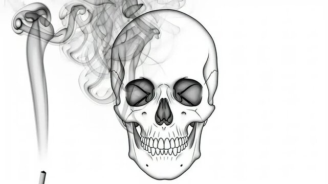Smoking Skull Illustration with Cigarette Smoke.