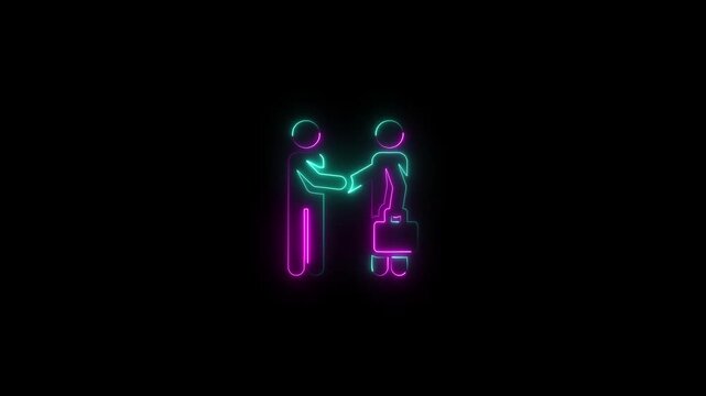 Neon light glowing business handshake icon animation a style of a on a dark background deal partnership agreement collaboration corporate deal partnership agreement collaboration corporate