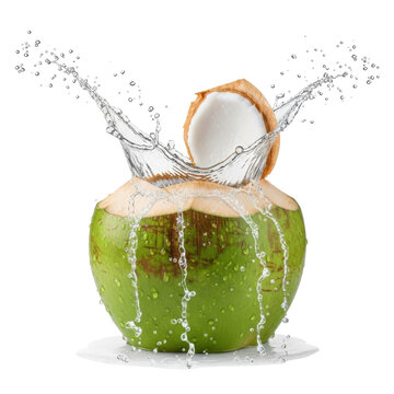 Fresh coconut with water splash in hand