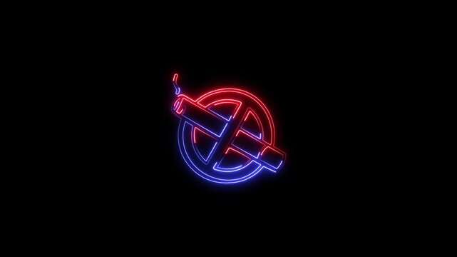 Red and blue neon no smoking symbol on dark background a no symbol rendered in and lights against a deep sign prohibited cigarette warning glow sign prohibited cigarette warning glow