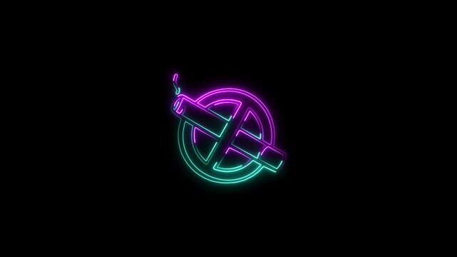 Purple and cyan neon no smoking sign abstract illustration an artistic no icon glowing with and lights set against a dark background prohibited cigarette warning glow isolated