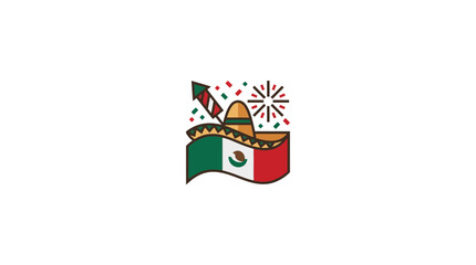 Obraz premium Mexican Fiesta Celebration: Sombrero, Flag, Fireworks, Confetti