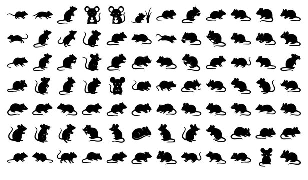 Mouse Rodent Silhouette Collection with Animal Vector Icons and Wildlife Graphics