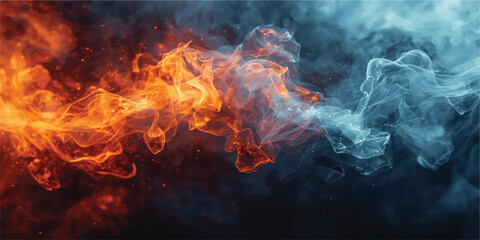 Fototapeta premium Mystical fire and ice flow art featuring luminous textures, colorful contrasts, and elegant swirling patterns.