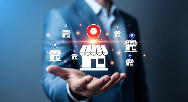 Business expansion, franchise network, and store location management concept