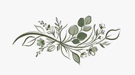 Minimalist botanical illustration of eucalyptus leaves and branch. © nero