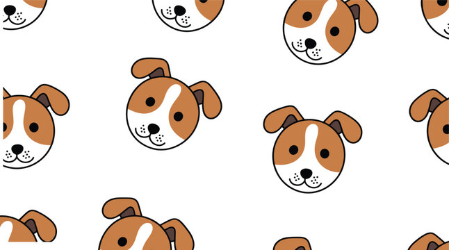 Cute dog face cartoon seamless pattern vector illustration fabric textile design background with brown puppy heads wrap