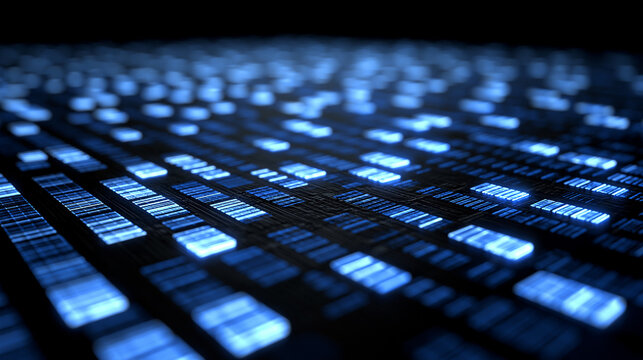 Abstract Digital Data Grid with Glowing Blue Light