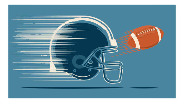 American Football Helmet with Football in Motion.