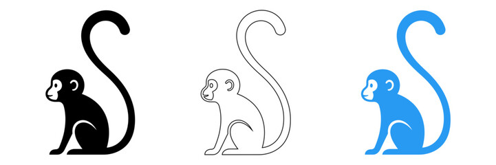 Monkey silhouette variations black outline and blue designs © Riyadkingline