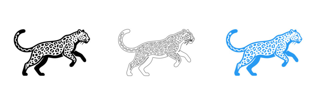 Leopard silhouette illustrations in black gray and blue