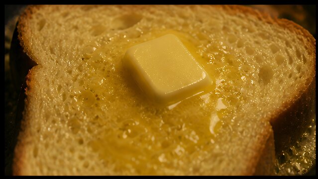 Golden Butter Melted on Toasted Bread: Breakfast Delight Close-Up