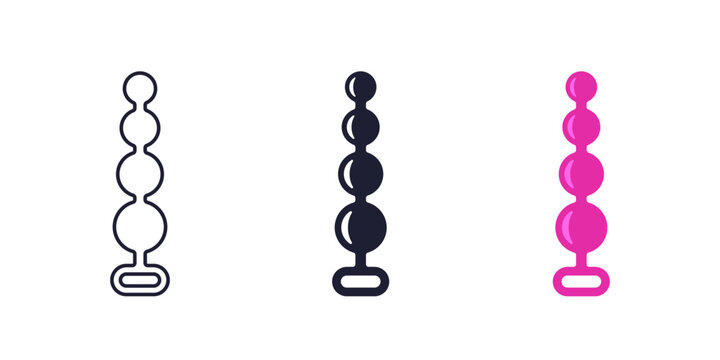 anal beads icons on white, sex toy line, solid and flat vector design