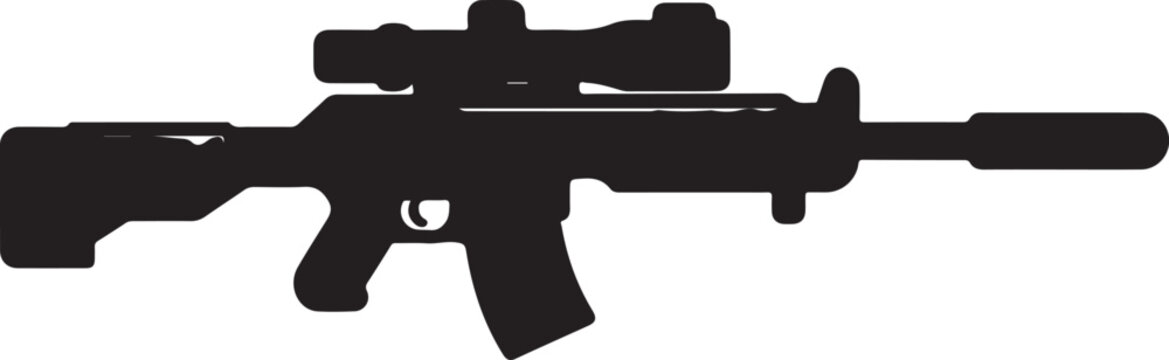 Black silhouette of a sniper rifle with scope