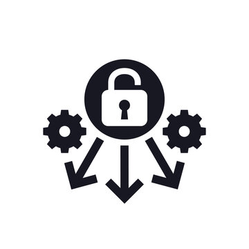 open system icon with lock, gears and arrows