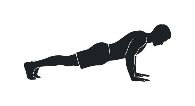 Man performing push up exercise in black silhouette pushup fitness workout