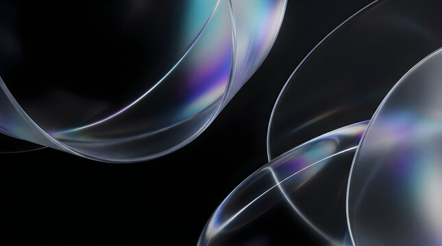 Iridescent bubbles floating on a dark background with shimmering rainbow colors