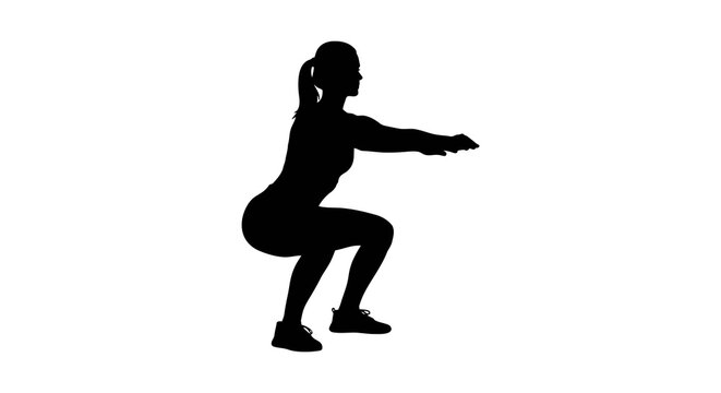 Woman performing a squat exercise in black silhouette fitness female