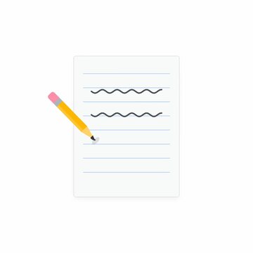 Pencil writing on lined paper 2D flat animation for education