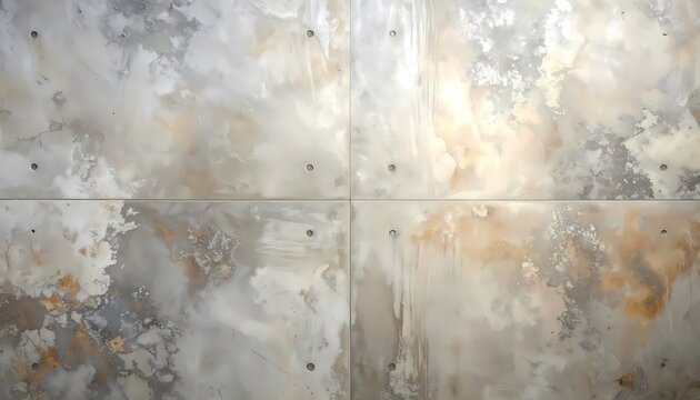 Weathered concrete wall panels, frontal flat lay view for architectural design background, realistic photo texture with soft natural daylight in industrial loft interior.