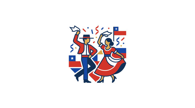 Chilean Couple Dancing Cueca, National Day Celebration