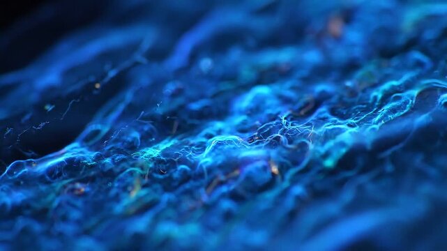 Bioluminescent cell membrane blue cyan pulsing abstract