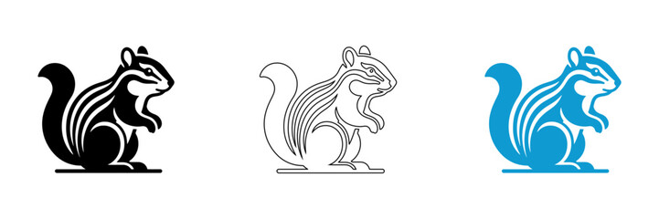 Naklejka premium Squirrel mascot design set black outline and blue variations