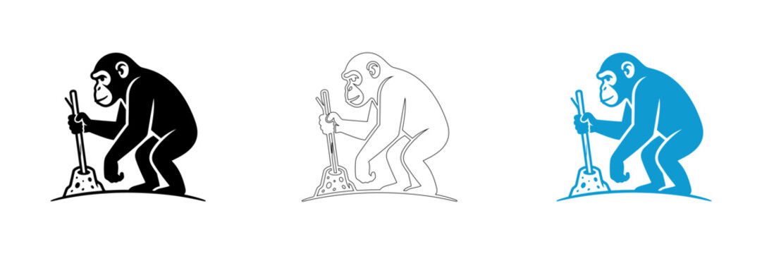 Gorilla janitor mascot set black outline and blue variations