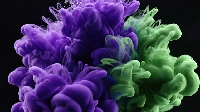 Electric violet green ink bloom abstract macro diffusion