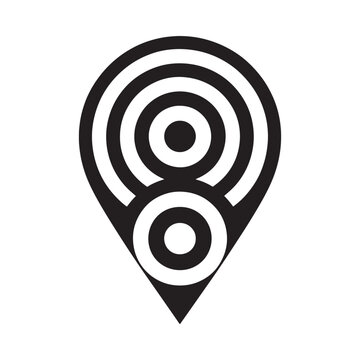 Location Pin Icon With Concentric Circles Black And White Silhouette