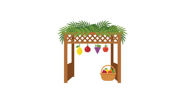 Decorated Sukkah with Fruits and Greenery - Jewish Holiday Symbol