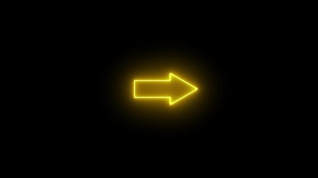 Glowing yellow neon arrow sign pointing right on black background