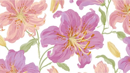 Fototapeta premium Vintage Lily Flower Botanical Wallpaper Seamless Design