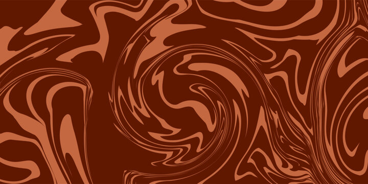 Retro coffee color background. Milk chocolate liquid dessert texture. Wavy swirl candy pattern for poster, cover, banner, pamphlet. Vintage brown trippy hippie wallpaper in 60s or 70s style. Vector