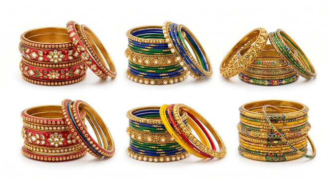 Traditional Indian Bangles Isolated on White Background