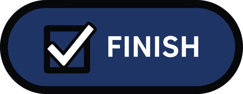 Blue Finish Button with Checked Checkbox Isolated on White, Confirmation Icon for Interface Design